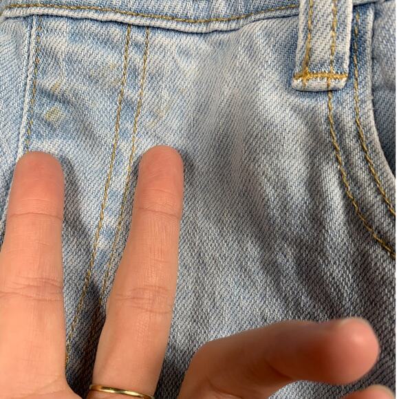 Overall Shorts Womens Medium Blue Denim Jeans Rainbow Details Festival Casual - Picture 11 of 15